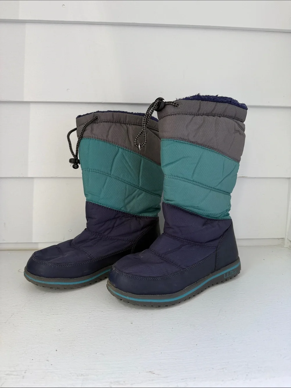 LLBean Ultralight Tall Snow Boots - Pull-On Winter Boots in Grey, Teal & Navy